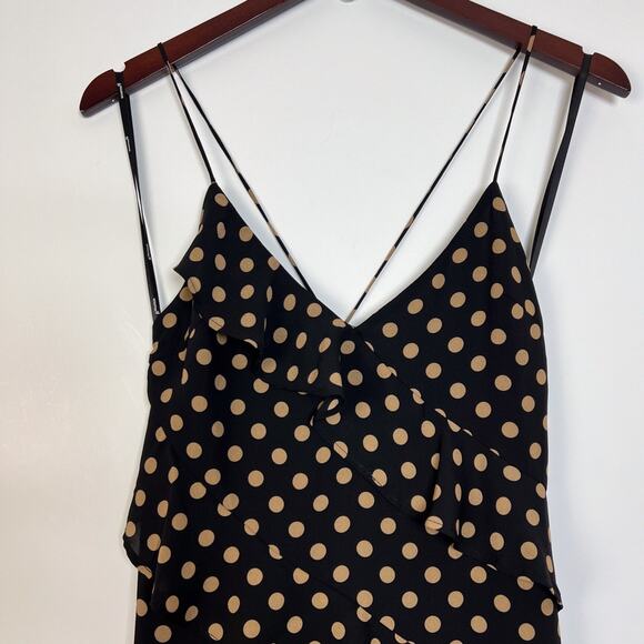 MINKPINK Black Beige Polka Dot Ayat Cami Frill Ruffle Slip Midi Dress Size Small - Picture 3 of 10